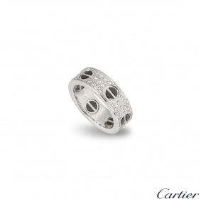 Cartier White Gold Diamond & Ceramic Love Ring Size 49 B4207600